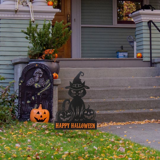 Glitzhome® 30.25" Halloween Metal Silhouette Cat Yard Stake